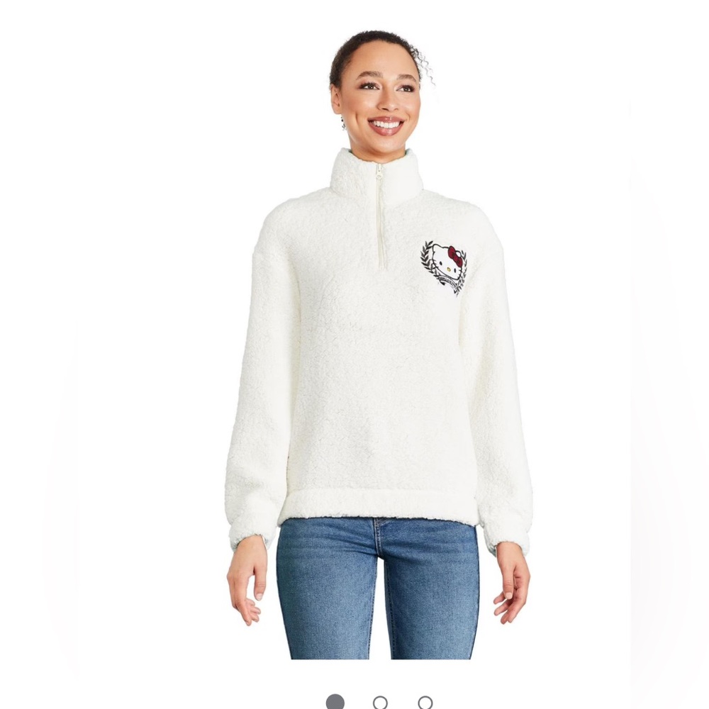 Hello Kitty White half zip pullover Sweater/ woman’s XL